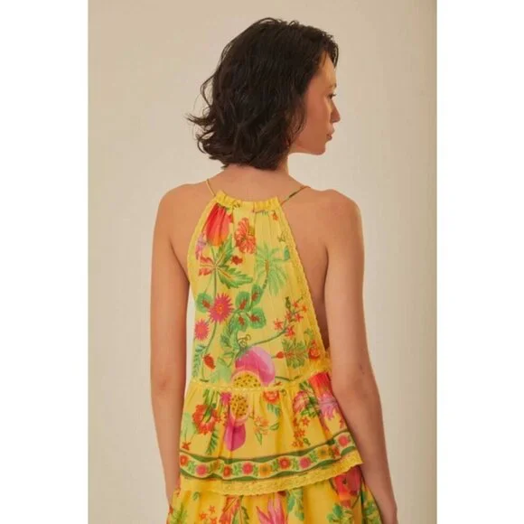 💕FARM RIO💕 Yellow Delicate Fruit Garden Sleeveless Blouse ~ Medium NWT